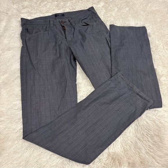 Paul Smith Mens Gray Black Check Button Fly Straight Leg Jeans 32 - Picture 1 of 15